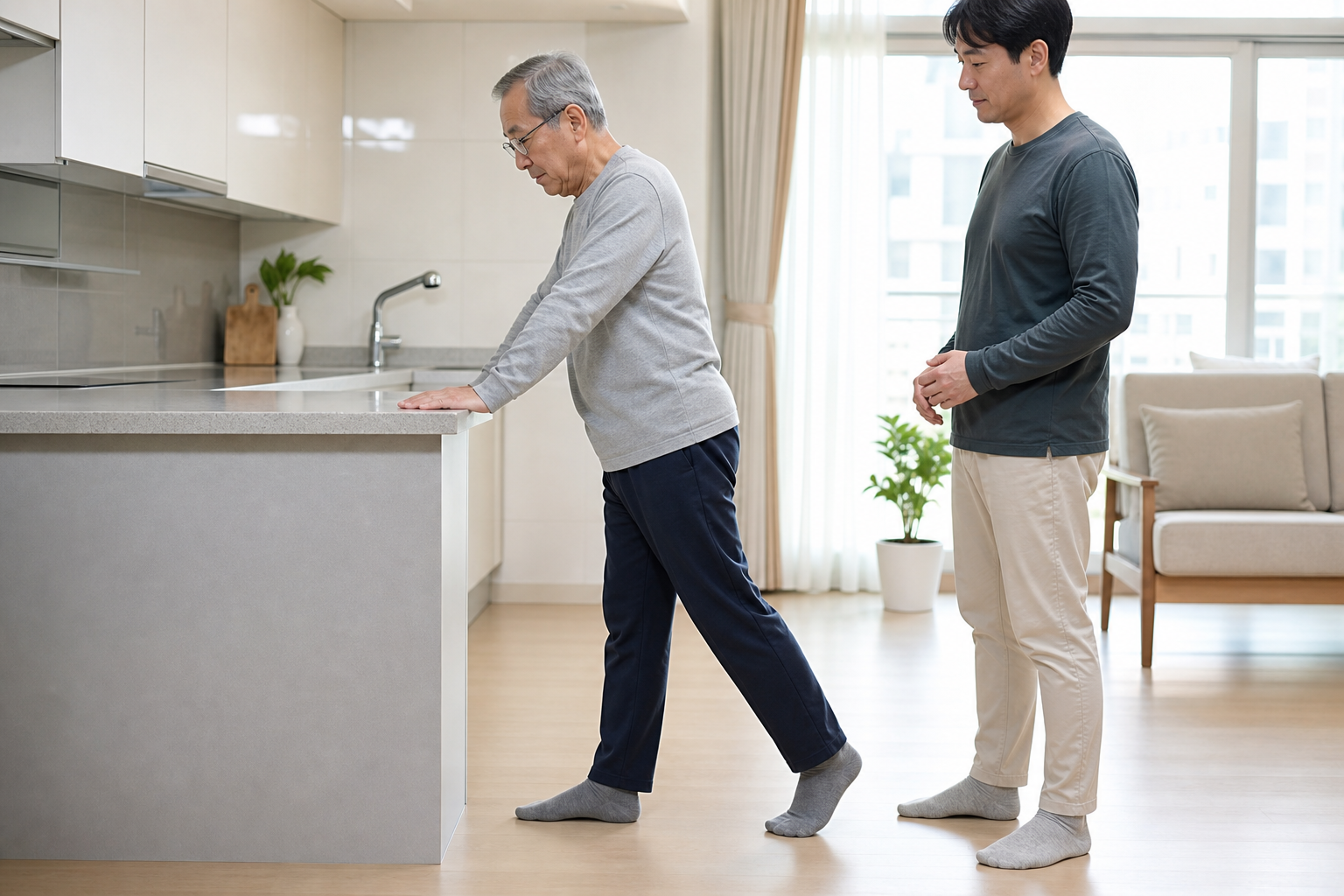 안전하게 균형 운동을 하는 장면