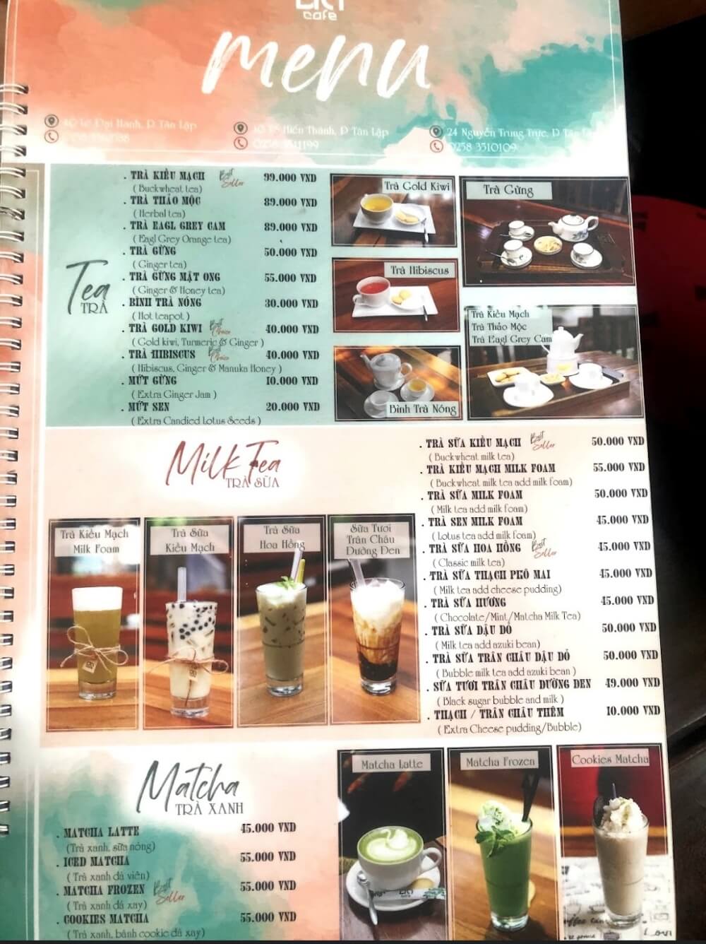 나트랑 시내 맛집 안카페 2호점 - 티 세트 메뉴판