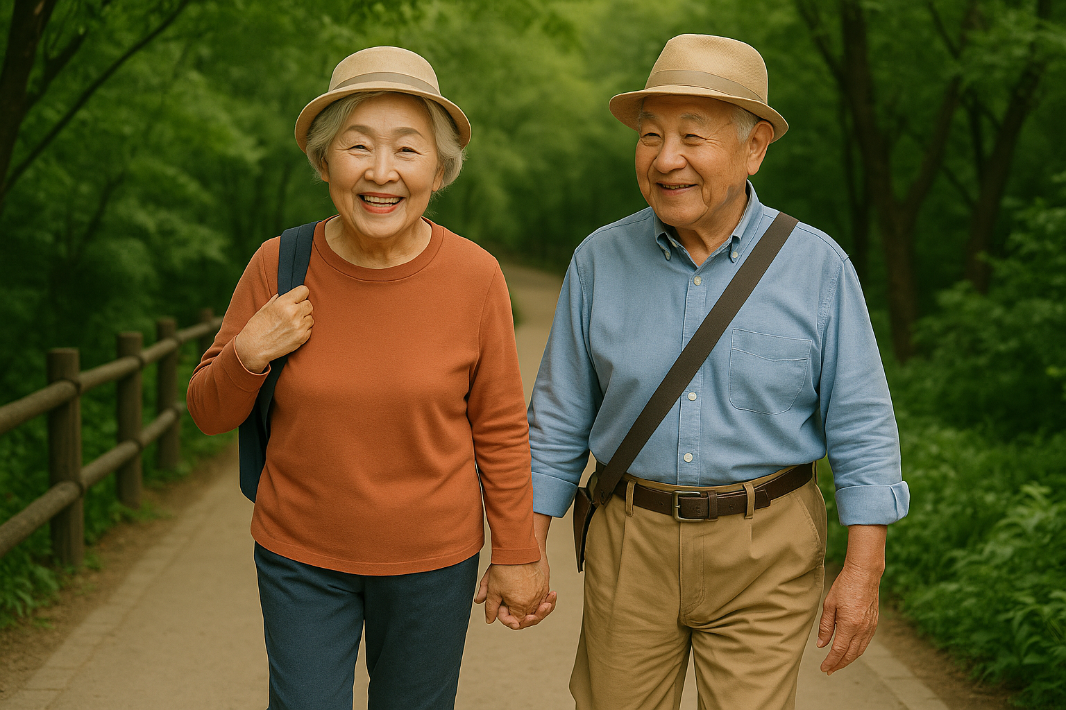남산 둘레길을 걷고있는 노부부의 아름다운 모습
