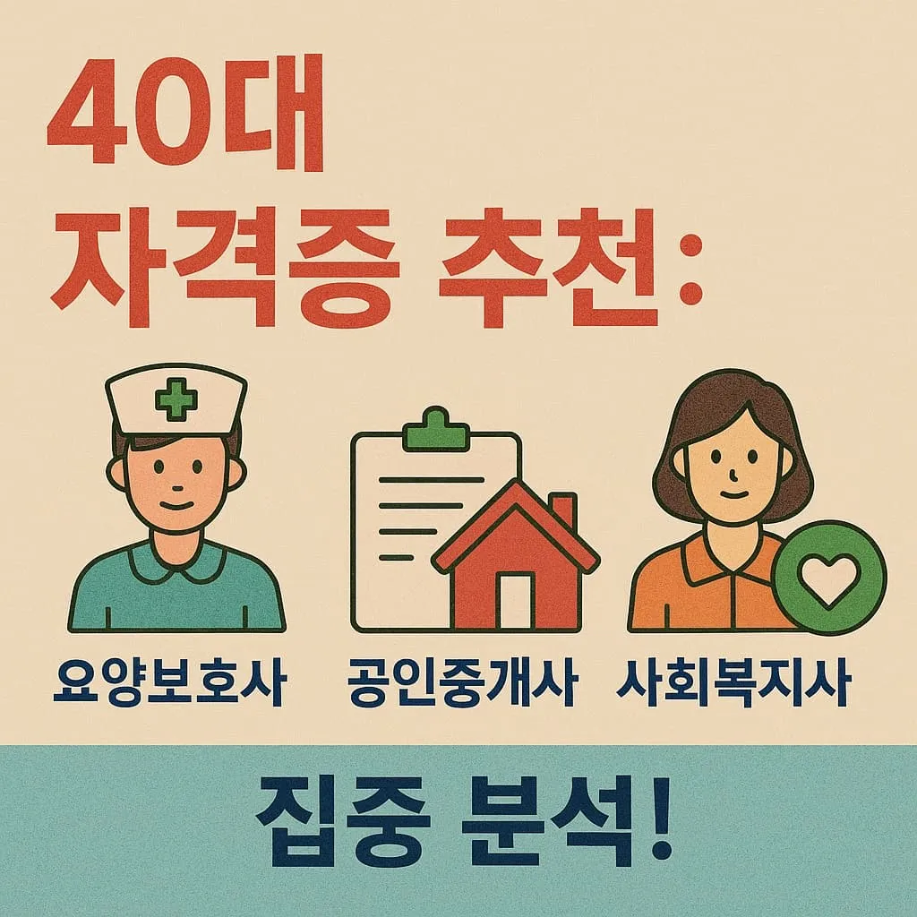 40대 자격증 추천 요양보호사, 공인중개사, 사회복지사 집중 분석!