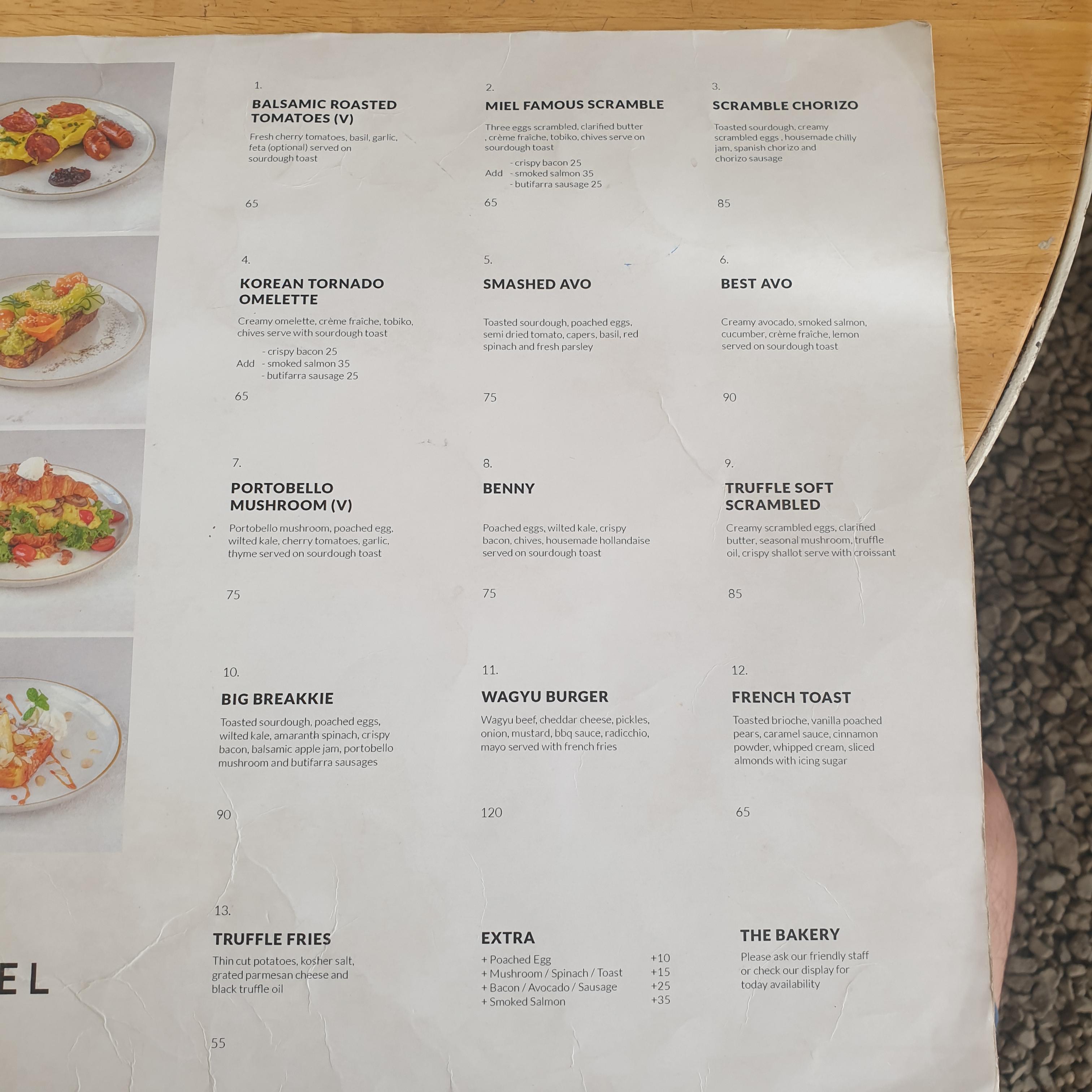 미엘 커피 짱구(MIEL Coffee Canggu): 발리 짱구(Bali Canggu) 지역 카페 ②_메뉴판2(식사)