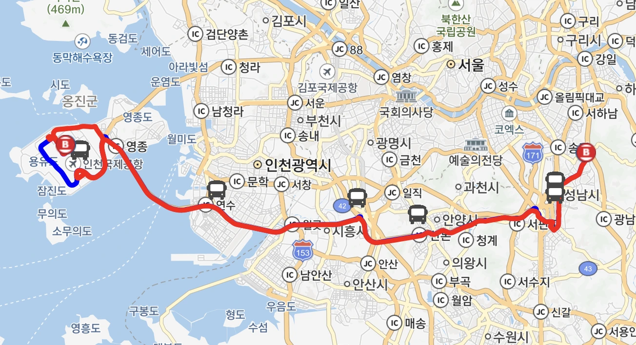 인천공항 5300 버스 운행지도