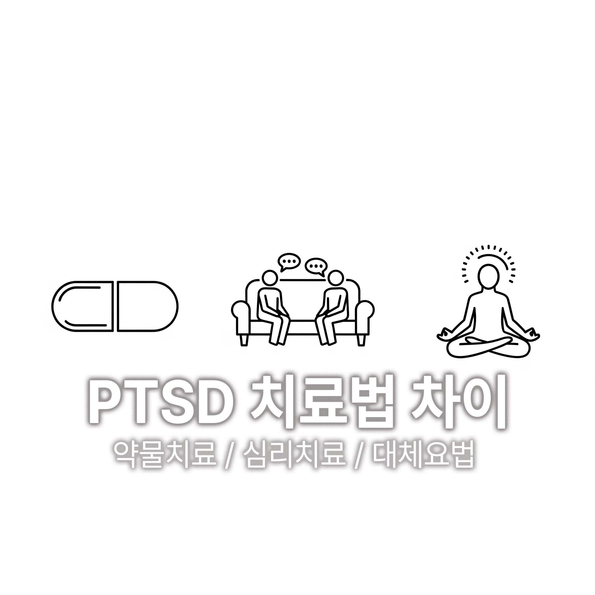 PTSD의 3가지 치료법 약물치료, 심리치료, 대체요법을 나타낸 그림