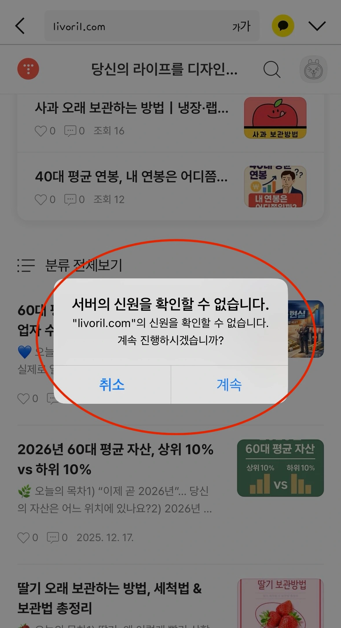 티스토리 도메인 보안 경고1