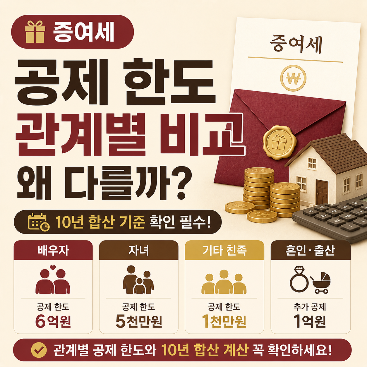 증여세 공제 한도 관계별 비교 안내 이미지