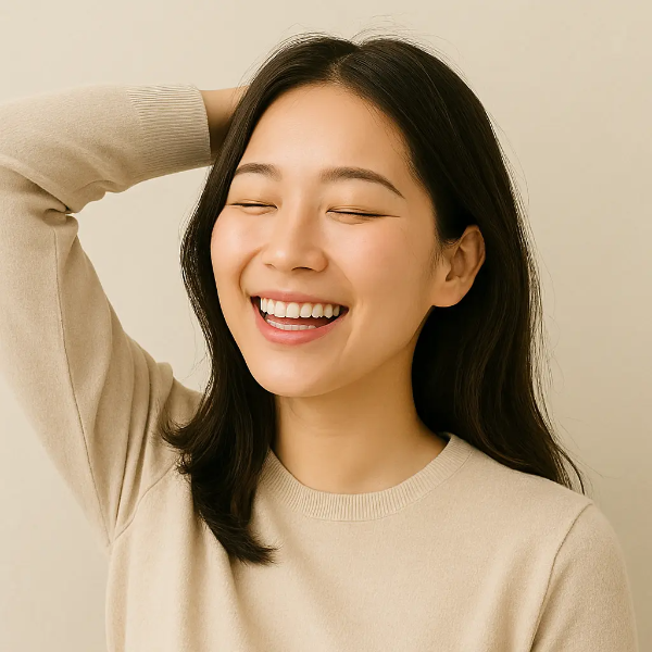 세로토닌 회복 후 환하게 웃는 한국인 여성 이미지