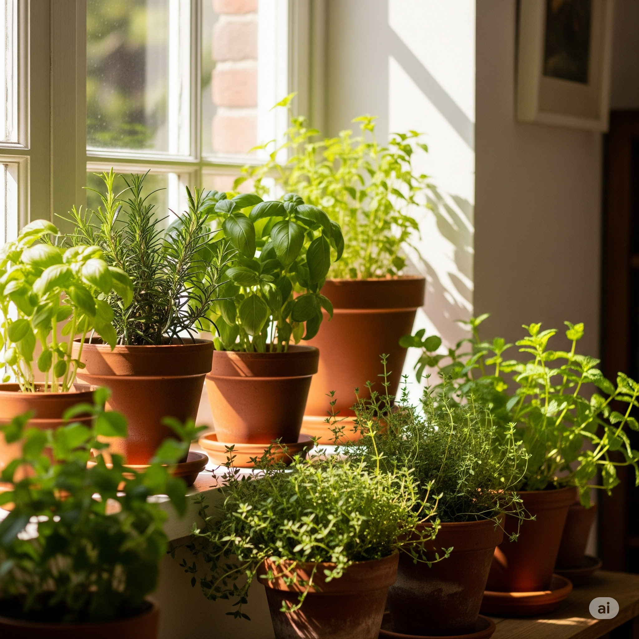 실내 허브 화분 창가 배치
