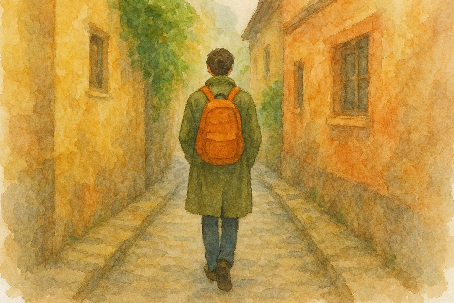 좁은 골목길을 걷는 모습