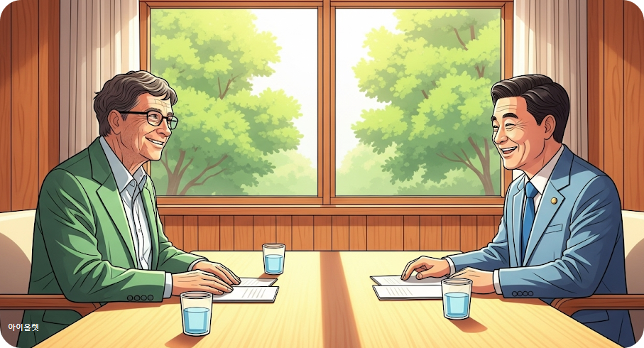 용산 대통령실에서의 환담 장면 가싱으로 재현(AI)