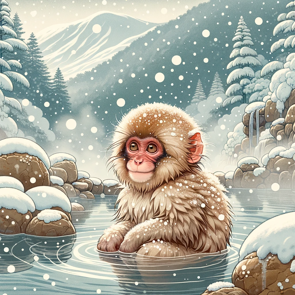 온천 즐기는 원숭이 일러스트