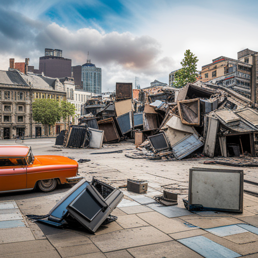 버려진 가전제품이 길위에 쌓였다