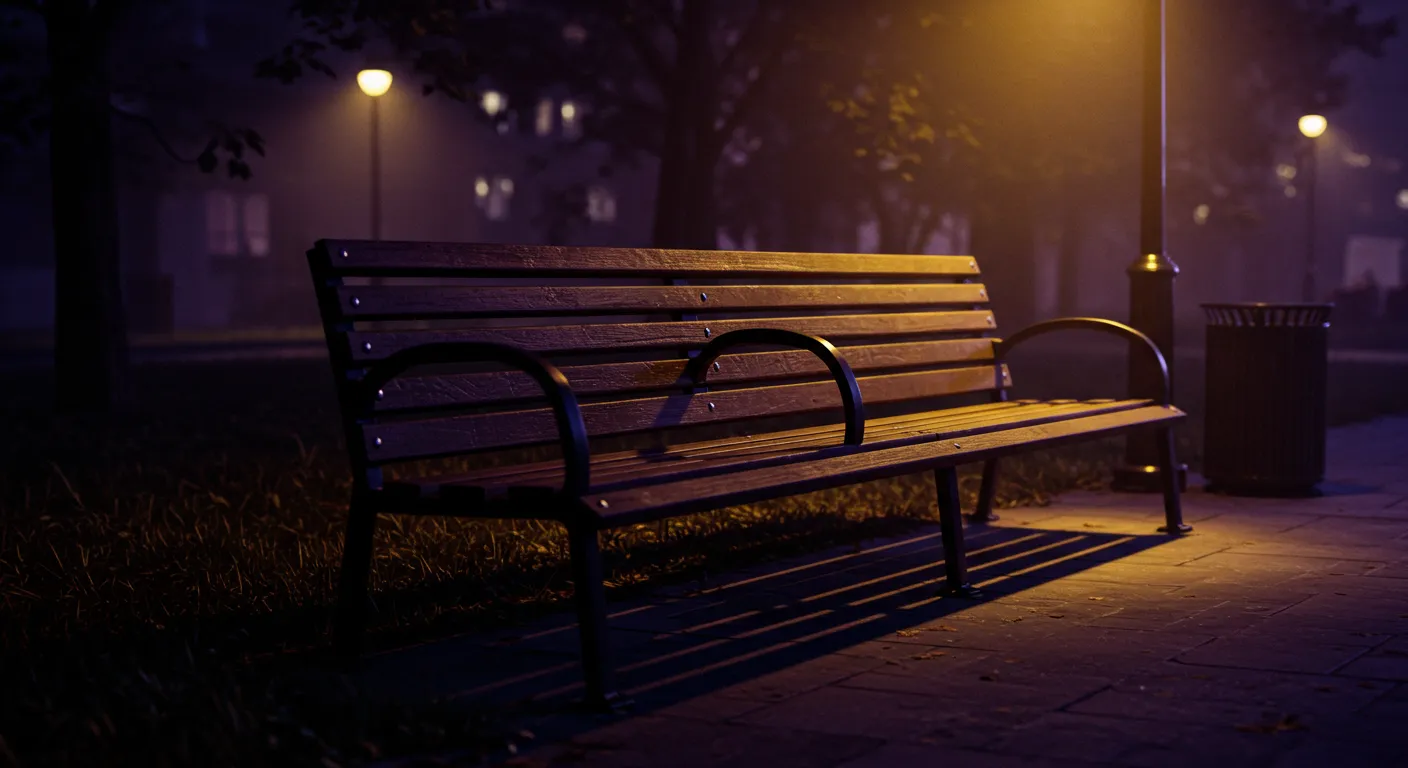 벤치에 눕는 것을 불가능하게 만드는 중간팔걸이가 있는 공원의 나무 의자