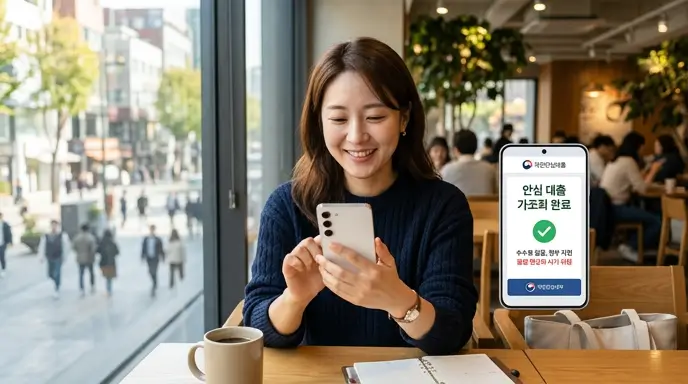 스마트폰으로 수수료 없는 안전한 정부 지원 안심 대출을 가조회하여 불법 현금화 사기에서 벗어나는 현명한 소비자의 모습