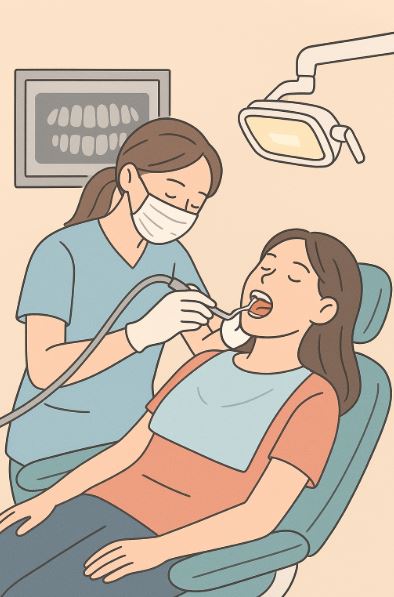 치과에서 스케일링 받는 모습 이미지