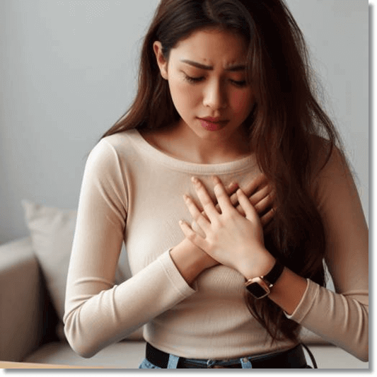 후비루 증후군 원인 및 증상, 후비루가 심해 가슴이 아픈 젊은 여성 사진