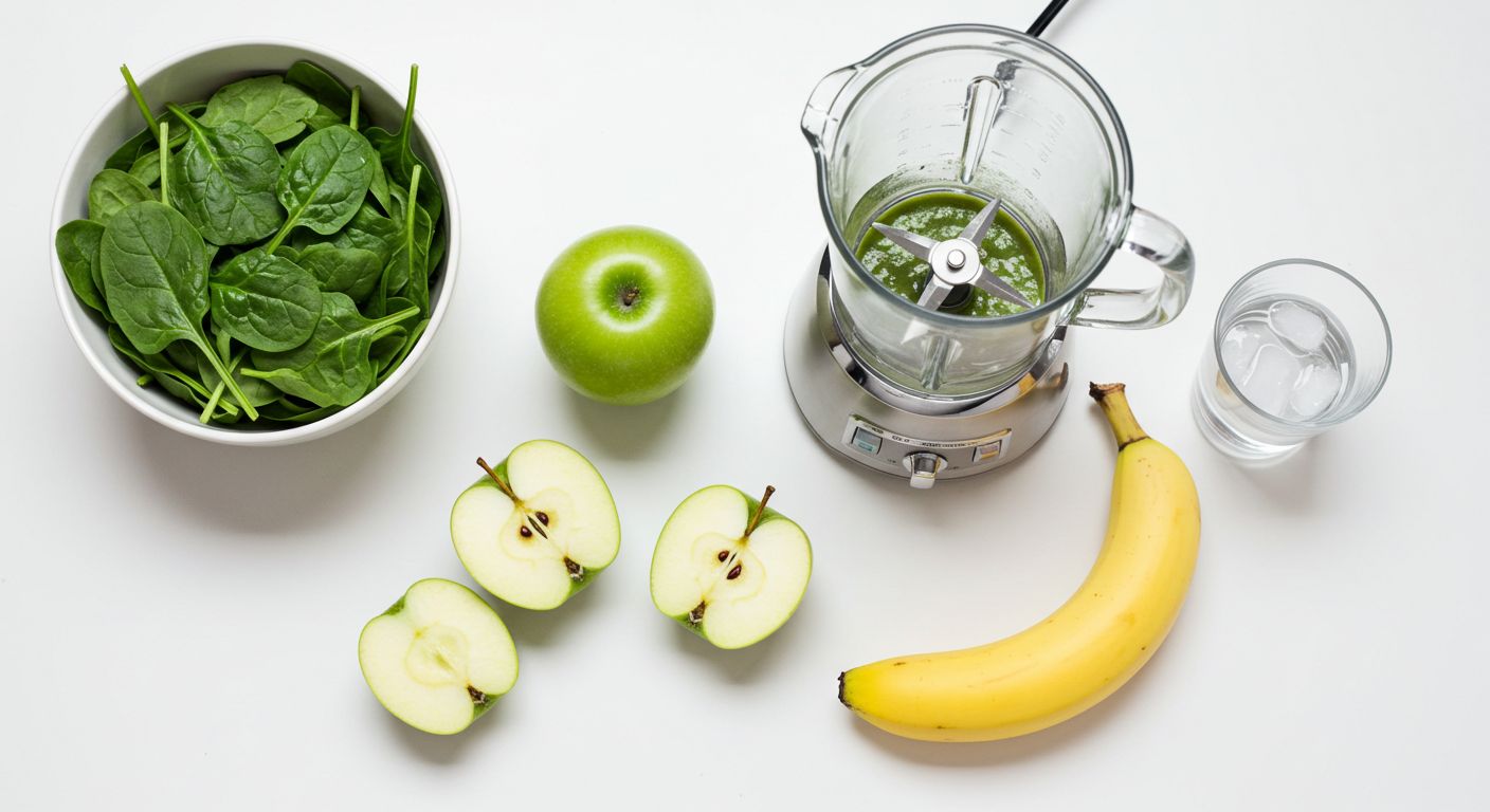 그린 디톡스 재료: 시금치, 사과, 바나나