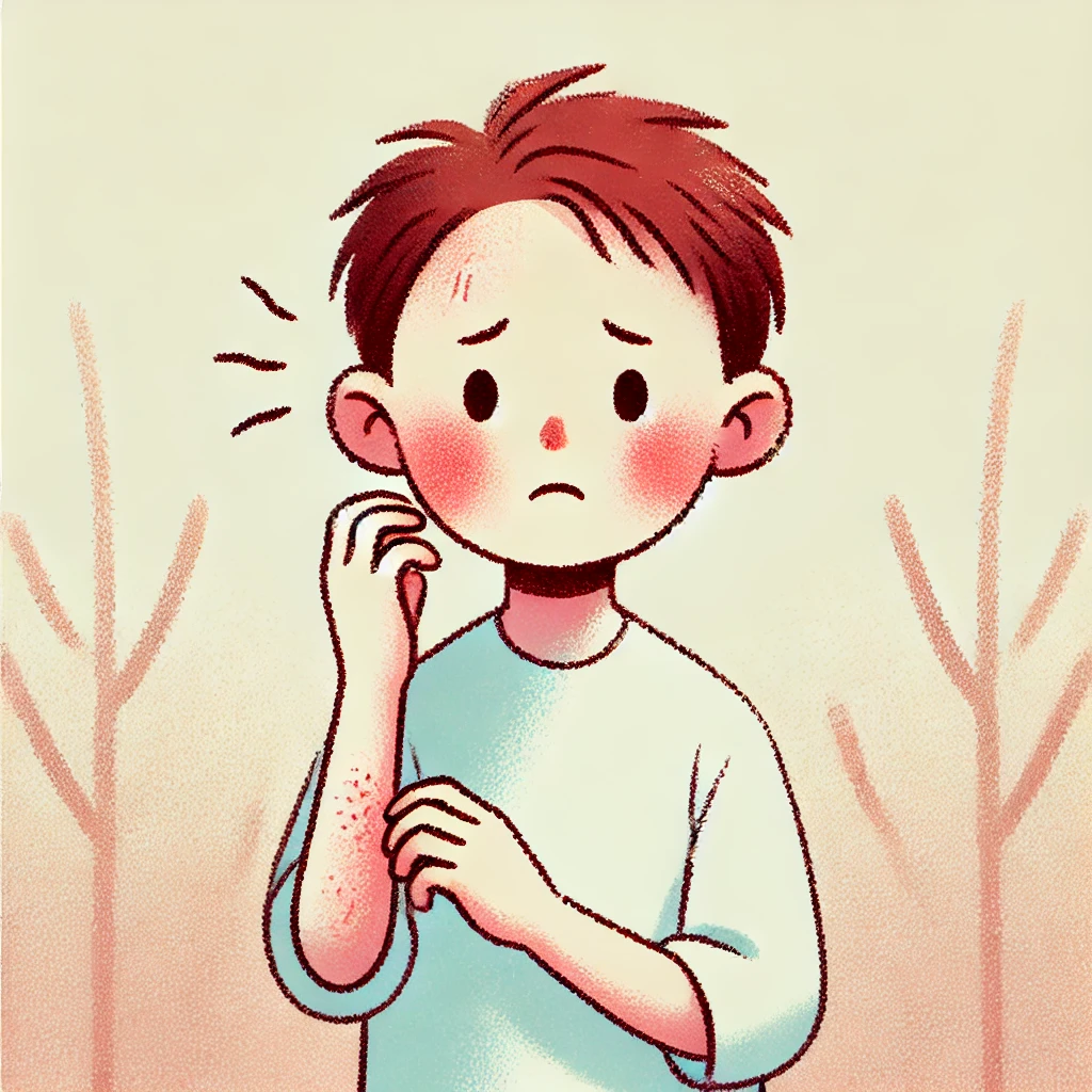 아토피 피부염으로 피부를 긁고 있는 아이의 모습