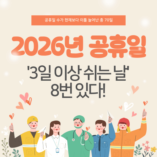 2026년 공휴일, 올해보다 이틀 더 늘어난다. / '3일 이상 쉬는 날' 8번 있다!