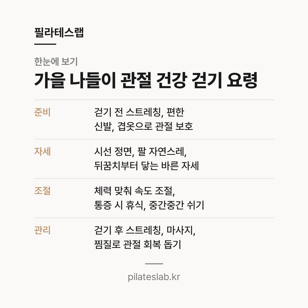 가을 나들이 관절 건강 걷기 요령 한눈에 보기