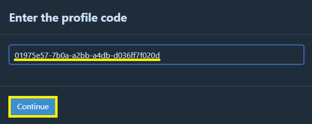 복사한 코드(공유받은 코드) 입력 - Continue