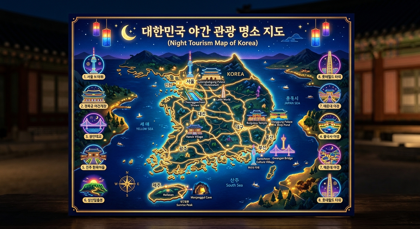 대한민국 밤밤곡곡 100, 낮보다 아름다운 야간 관광 명소 여행을 떠나보세요.