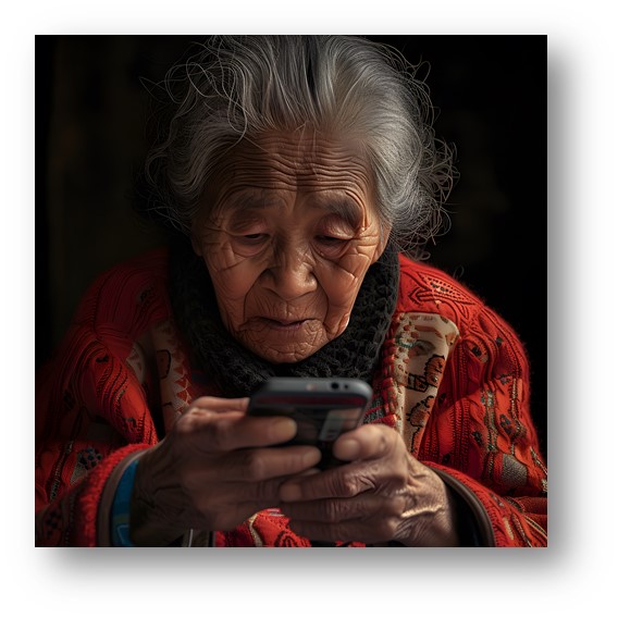 시니어 할머니가 스마트폰을 활용하는 모습