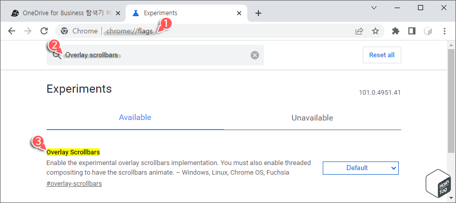 크롬 실험실 > Overlay Scrollbars 검색
