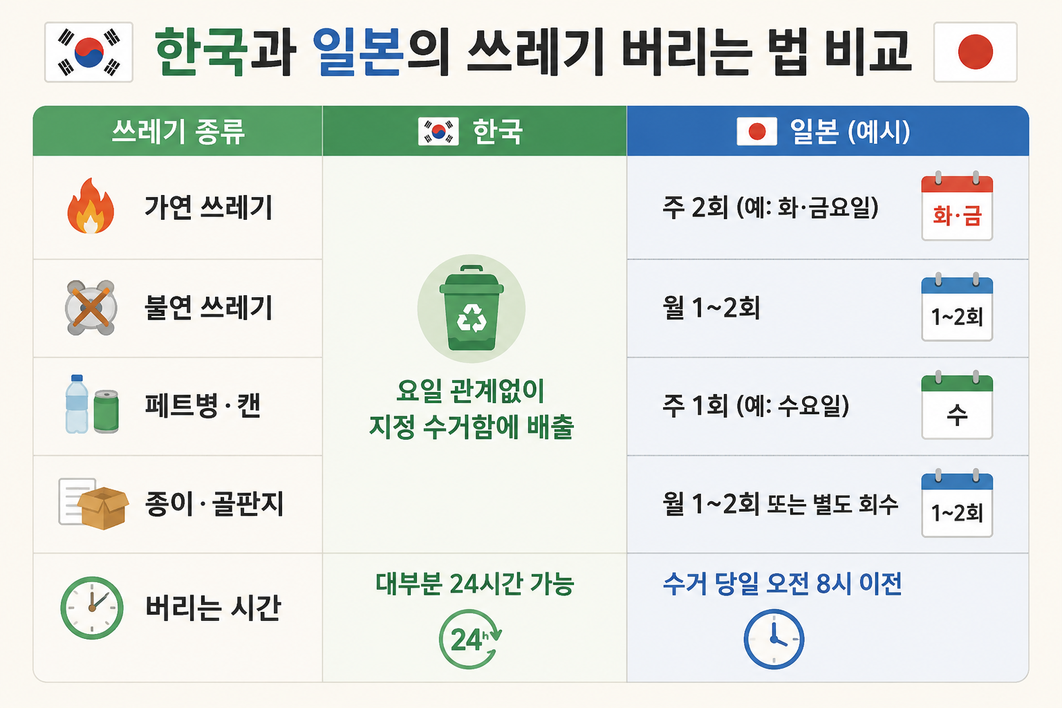 한국과 일본의 쓰레기 분리수거 비교