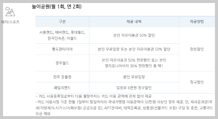 놀이공원 할인 내용