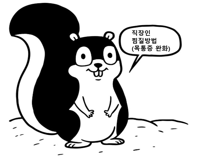 목 통증 완화를 위한 찜질 방법들을 직장인들에게 알려주는 다람쥐