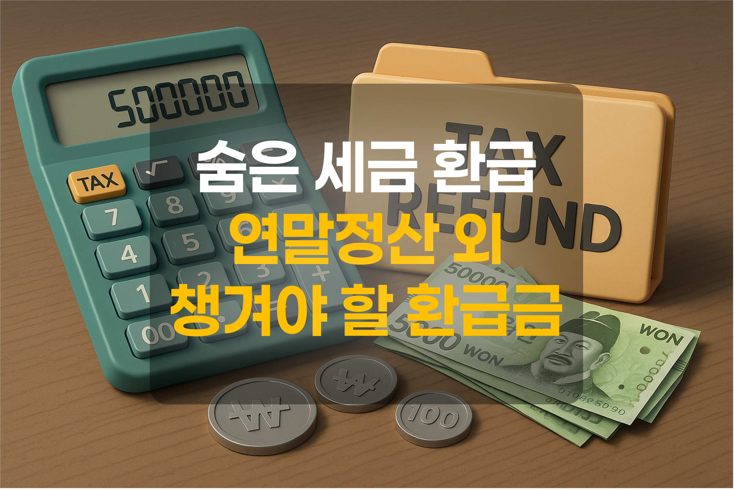 계산기, 화폐, 환급금을 형상화 한 그림