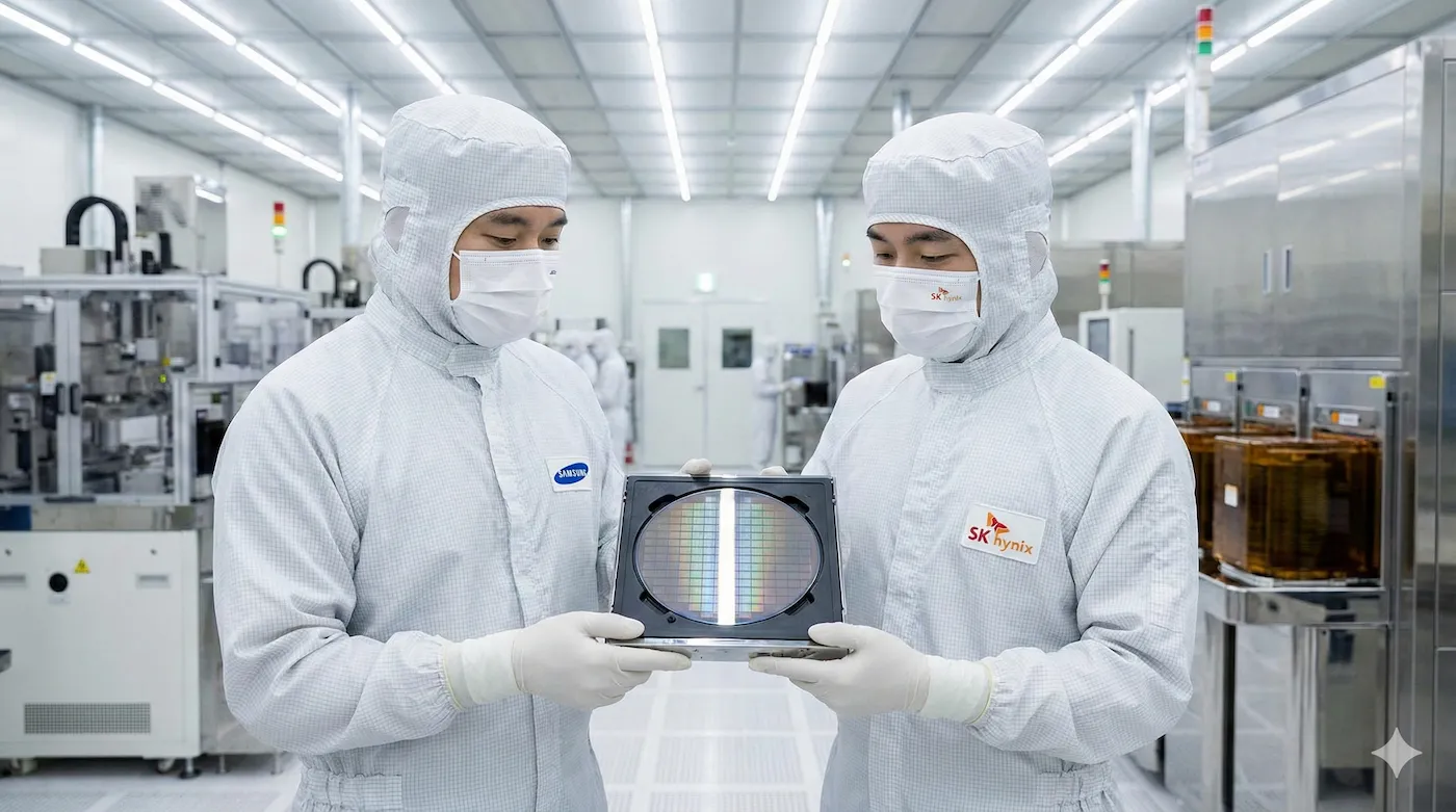 삼성전자와 SK하이닉스 반도체 웨이퍼