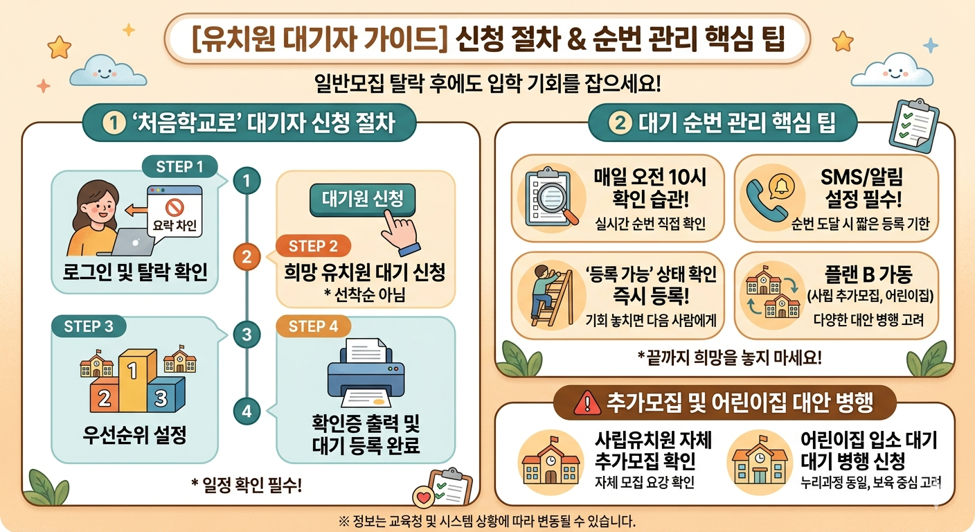 유치원 대기자 가이드: 신청 절차 &amp; 순번 관리 핵심 팁 인포그래픽