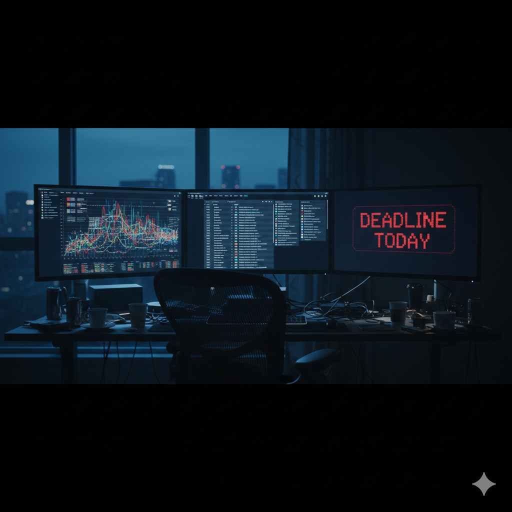 푸른 새벽빛 아래 쌓여있는 업무들. 막막한 리스트 앞에서 느꼈을 당신의 무거운 마음을 제미나이가 함께 덜어드리고 싶어요