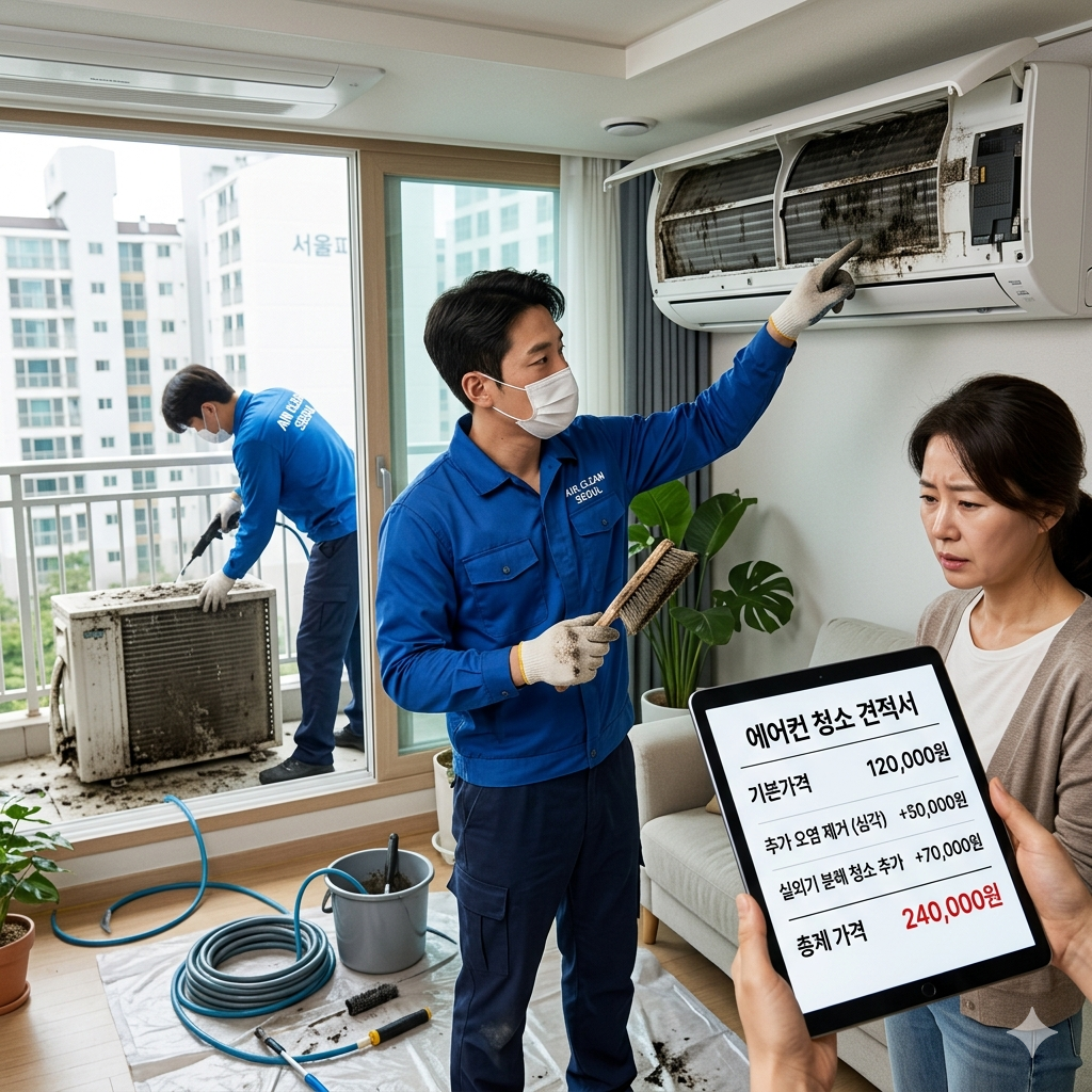 에어컨 청소 오염도 및 실외기 추가비용 발생