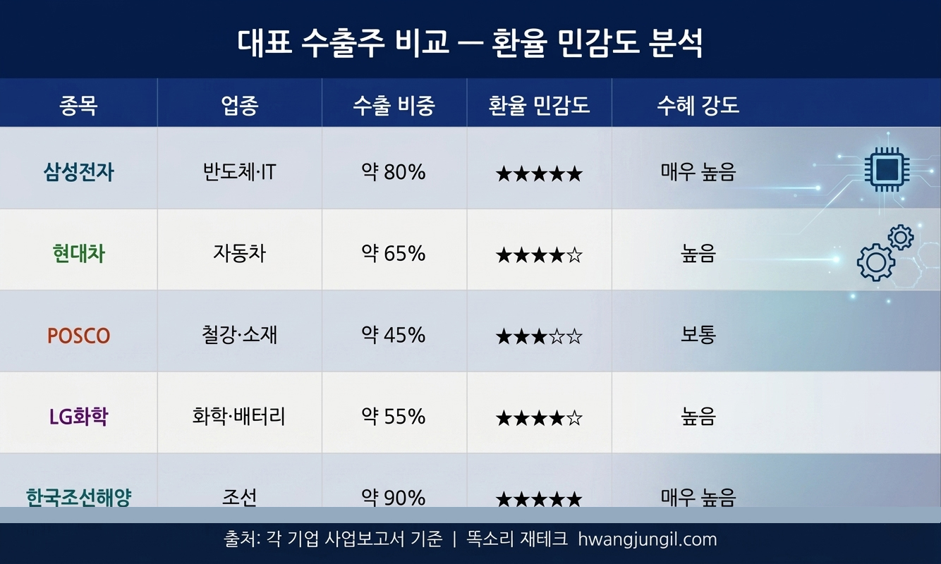 대표 수출주 환율 민감도 분석 (2024~2025년 사업보고서 기준)