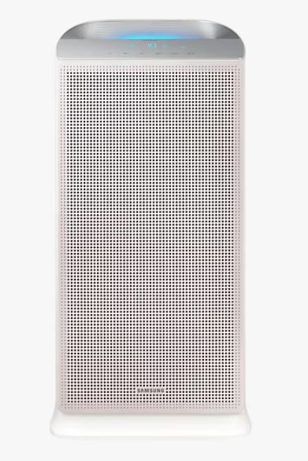 하얀색에 하늘색불빛이 들어온 공기청정기