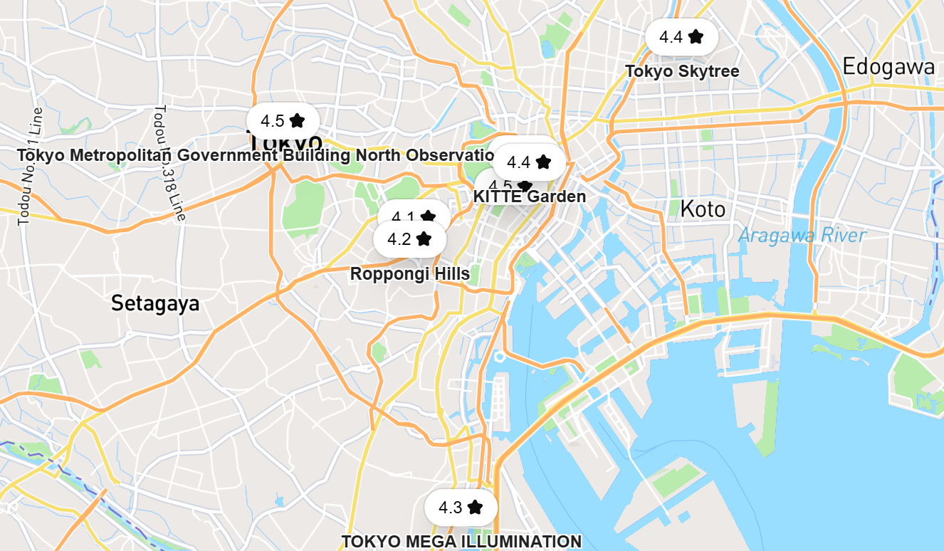 도쿄 크리스마스 여행 코스 지도 위치