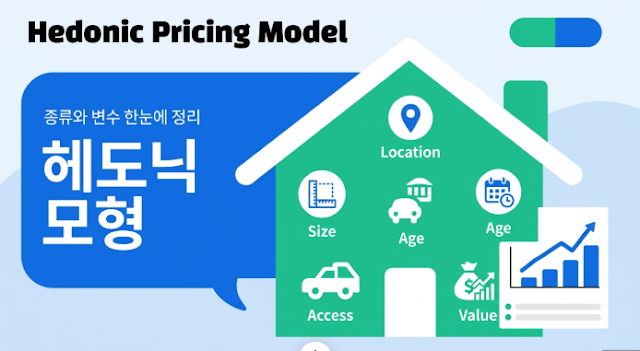 헤도닉 가격모형으로 면적 층수 입지 등 부동산 가격 결정 요인을 분석하는 개념도