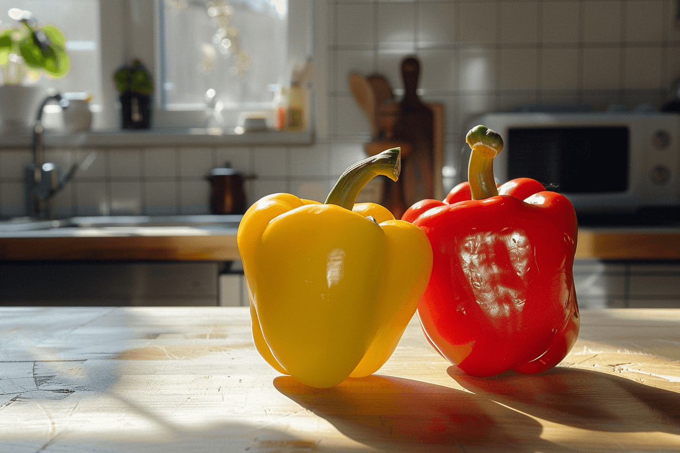 부엌에-있는-노랑색과- 빨강색-파프리카-이미지