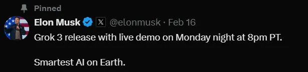 테슬라 일론 머스크의 그록(Grok-3) 출시 발표 x.com 이미지