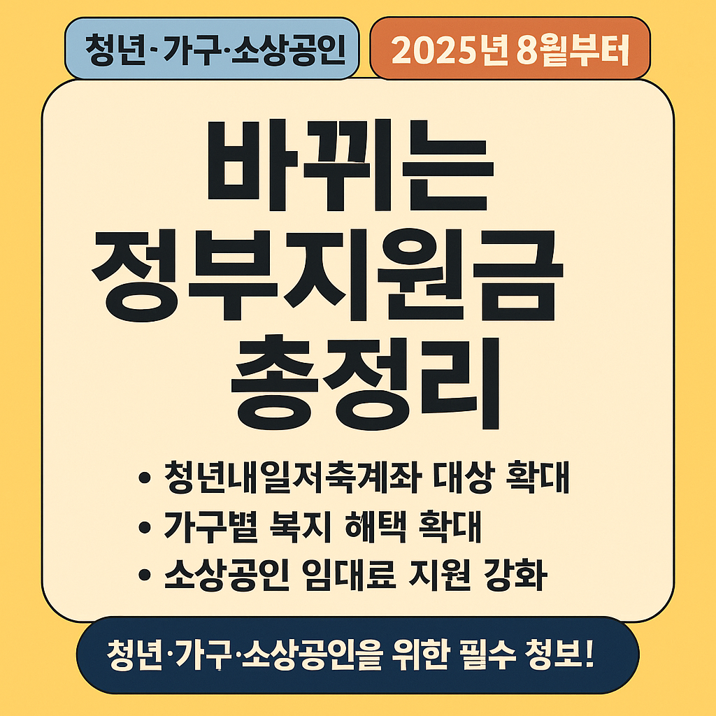 025년 8월부터 바뀌는 정부지원금 총정리