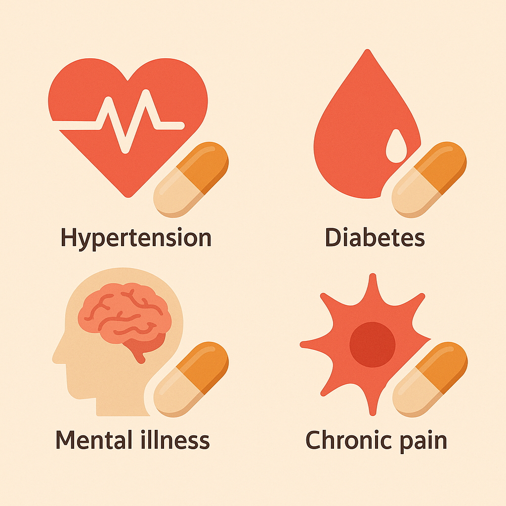 서방정이 주로 쓰이는 질환을 표현한 일러스트