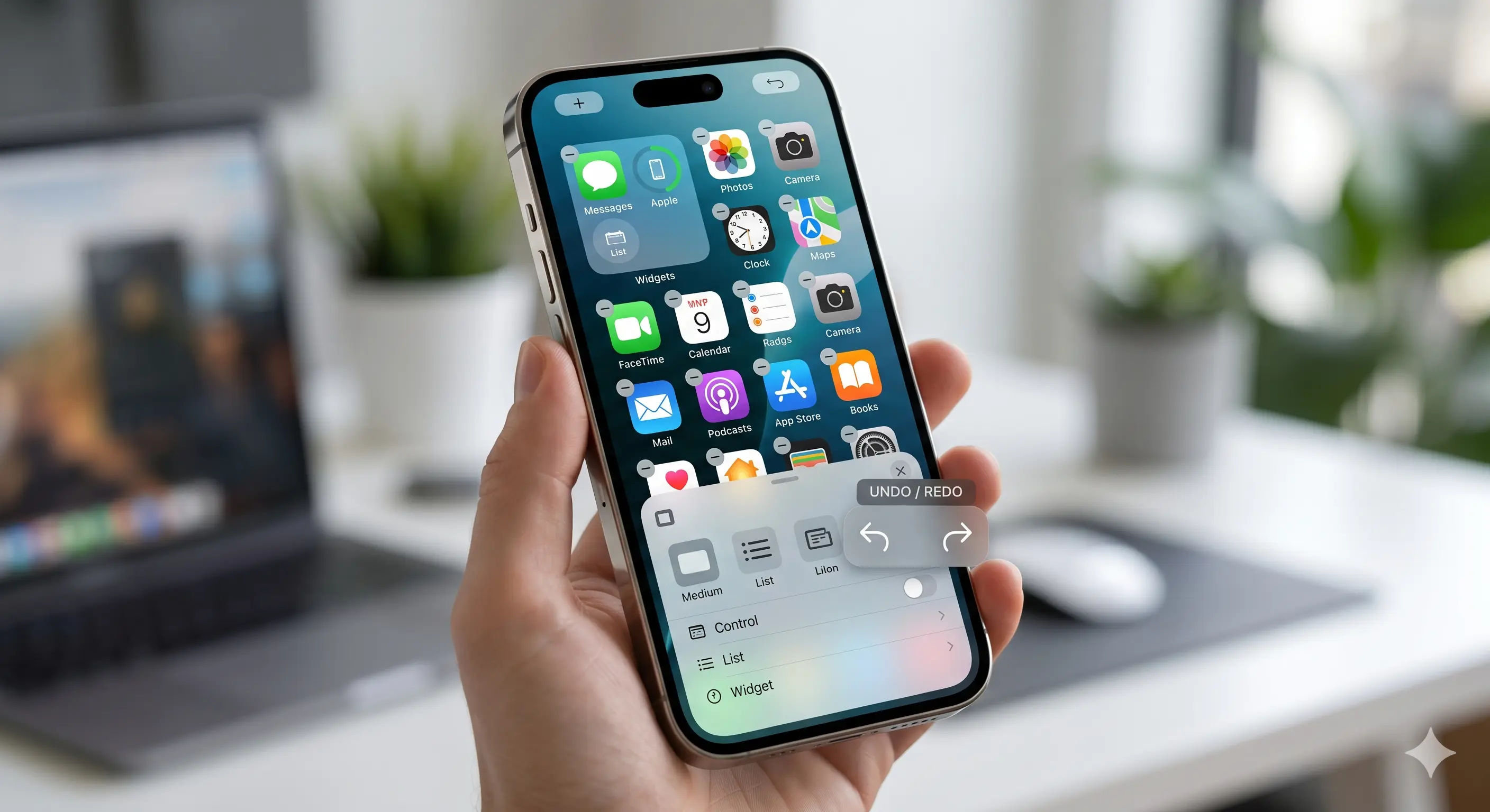 iOS 27 홈 화면 실행 취소 및 다시 실행 버튼 컨셉 이미지