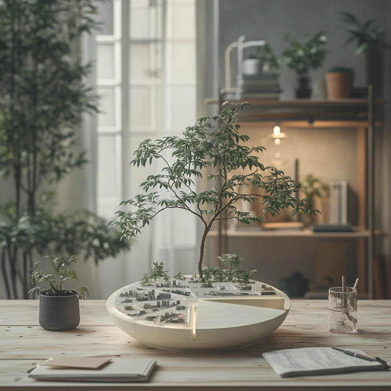 성장형과 커버드콜형 미국 월배당 ETF를 혼합한 분산 포트폴리오 할당 비율을 파이차트로 표현, 월배당 분산투자, 안정성, 성장성, 추천 포트폴리오 정보가 직관적으로 전달됨