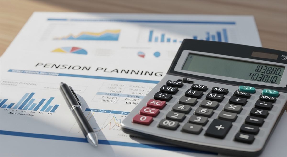 조기수령 시기를 계산하는 계산기와 연금 서류 클로즈업 