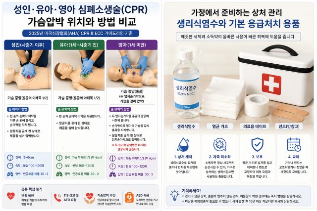 생리 식염수와 멸균 거즈 등 가정용 응급처치 용품