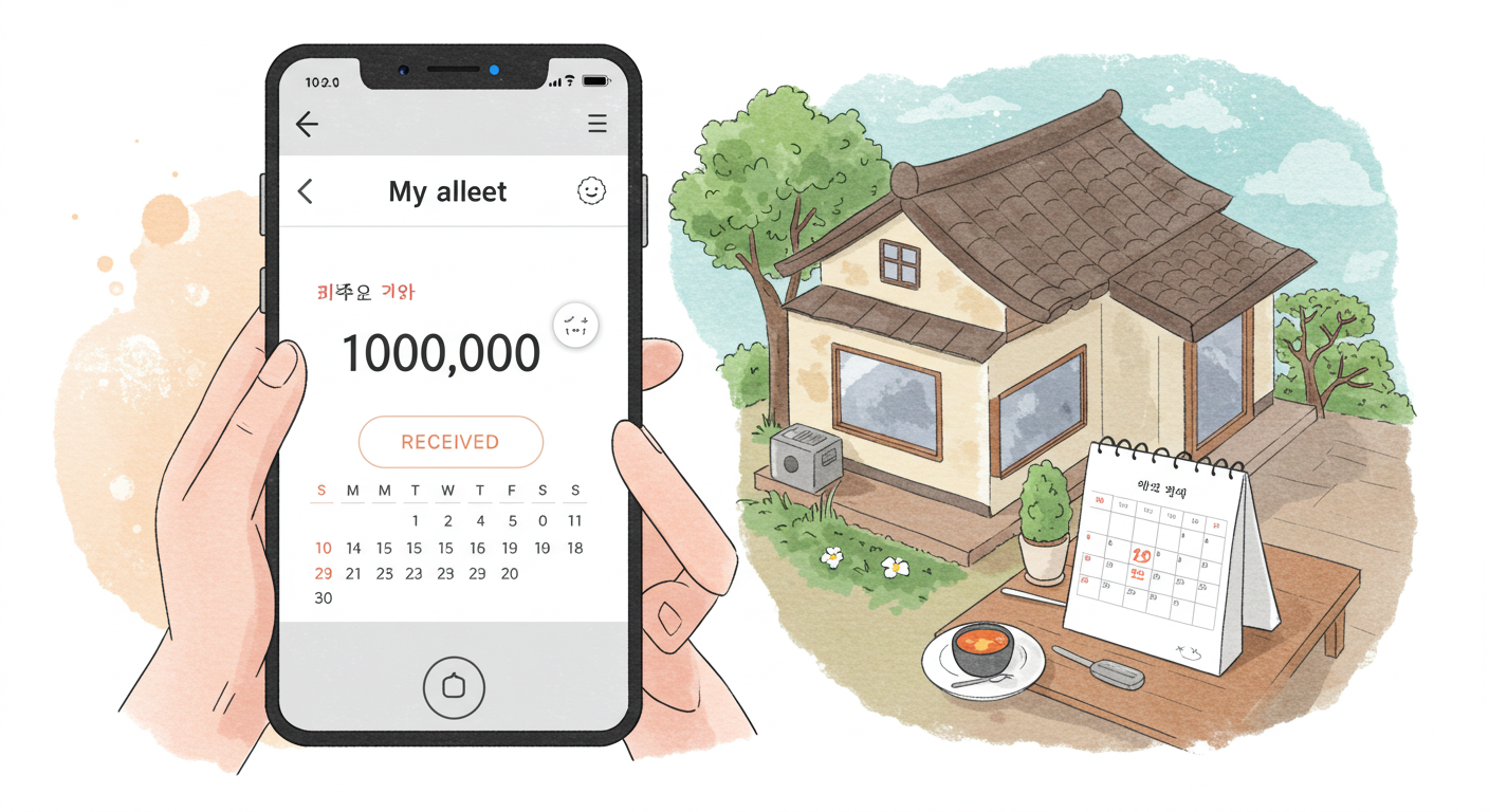 지급일에 앱을 통해 상품권 충전 내역을 확인하는 모습