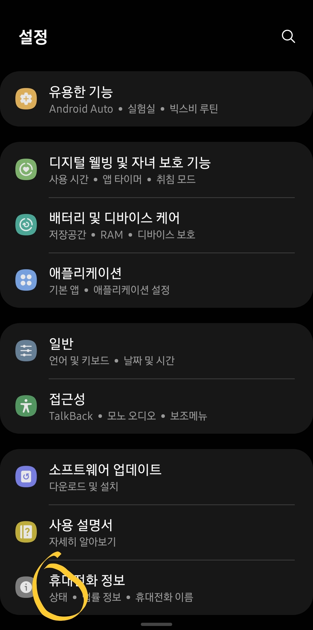 갤럭시S10 5G 설정- 휴대전화 정보