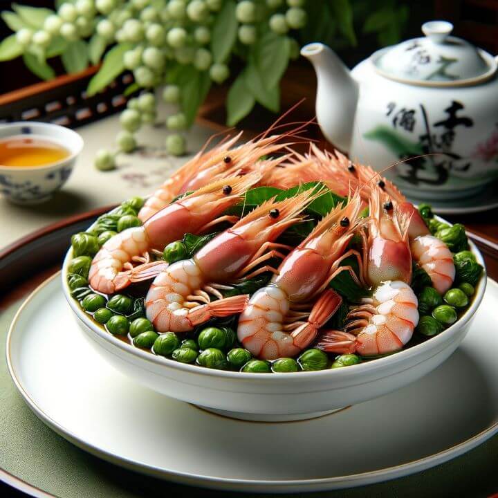 항저우밍쯔요리는 예술작품 이라고?? - 1. 항저우밍쯔의 대표 요리 - 1.3 롱징샤런 (龙井虾仁, Longjing Shrimp) - ① 설명 롱징샤런